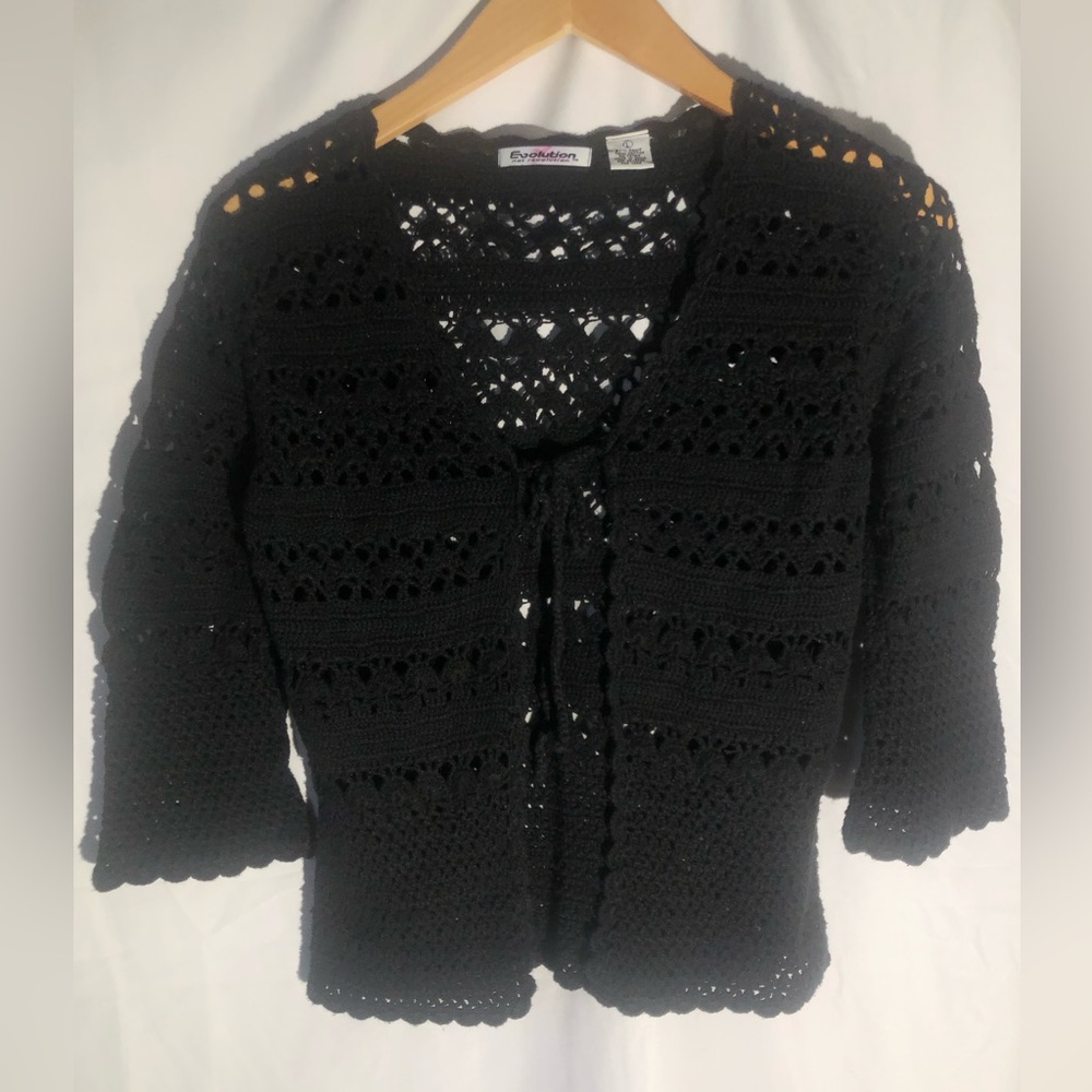 evolution not revolution Black Crochet Cardigan Sweater Women Sz Large